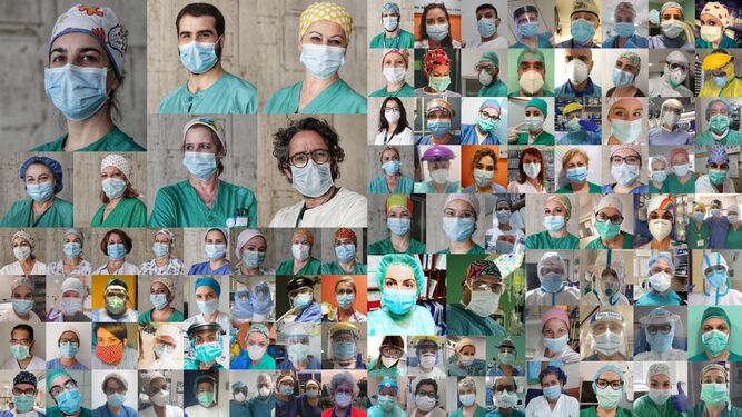 Montaje realizado por Julio González con fotografías de Lourdes de Vicente de enfermeras y enfermeros.