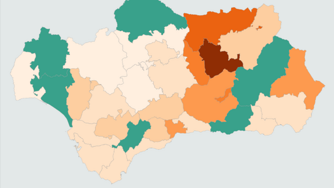 El mapa de Andalucía del coronavirus por distritos sanitarios