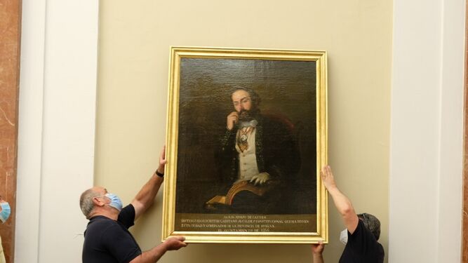 El cuadro de Adolfo de Castro vuelve a colgarse en el Ayuntamiento de Cádiz.