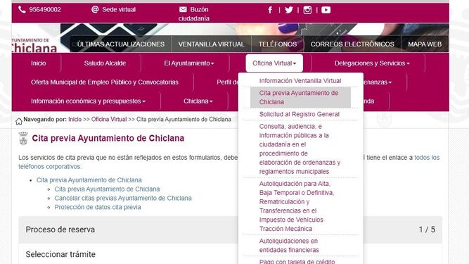 Página web del Consistorio chiclanero.