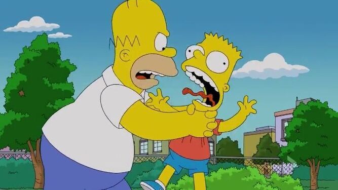 Homer en su imagen más icónica, estrangulando a Bart