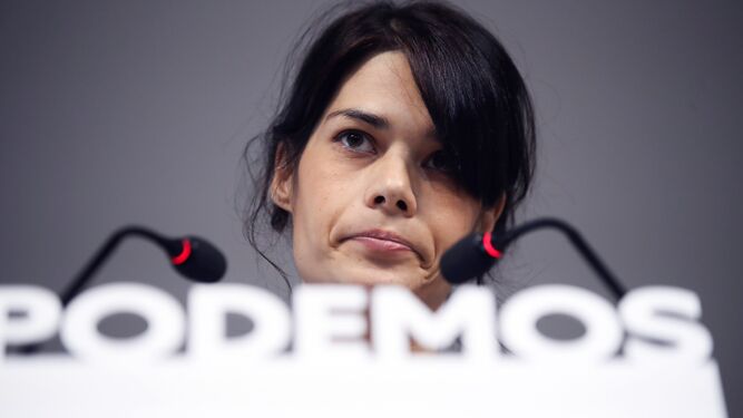 La portavoz de Podemos en la Asamblea de Madrid, Isa Serra, este viernes en rueda de prensa.