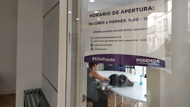 Imagen de la sede de Podemos en la calle Las Cortes.