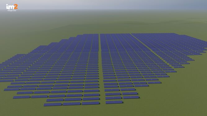 Imagen virtual del proyecto de la planta solar fotovoltaica Virgen del Carmen que IM2 Energía Solar empieza a construir en unos días en el término municipal de Gibraleón.