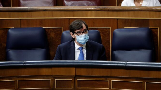Salvador Illa, en el Congreso, con su mascarilla.