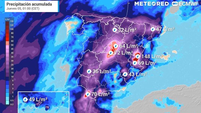 En el Golfo de Cádiz se acumularán más lluvias que en el resto del país.