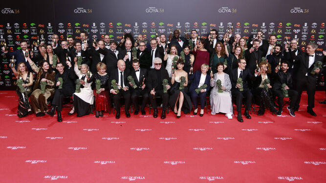 Foto de familia de los ganadores de la pasada edición de los Premios Goya, celebrada en Málaga.