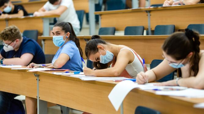 Alumnos haciendo el examen de Selectividad del año pasado en la Facultad de Medicina de Cádiz.