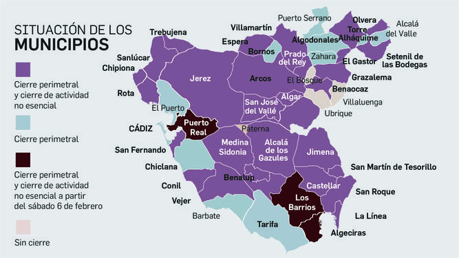 Restricciones e los municipios de la provincia de Cádiz.