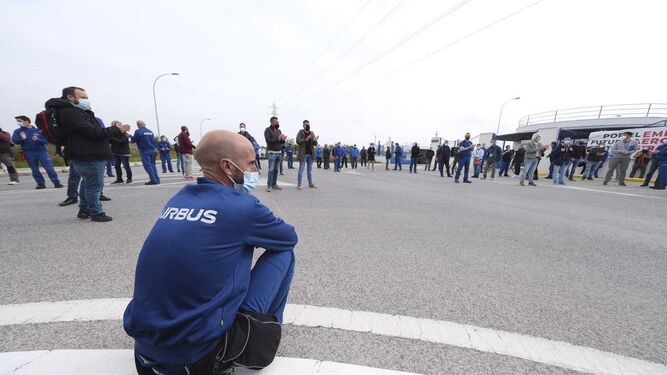 Protesta de trabajadores de Airbus en Puerto Real.