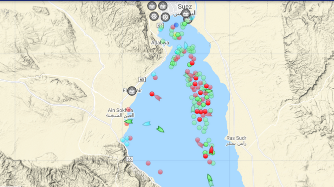 El 'atasco' marítimo del Canal de Suez, en tiempo real