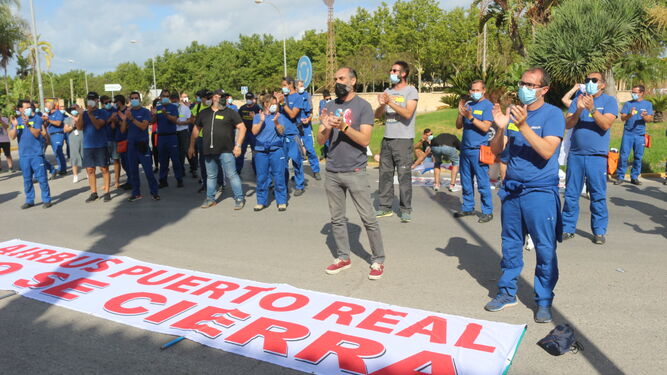 Protesta de los trabajadores de Airbus Puerto Real, este lunes