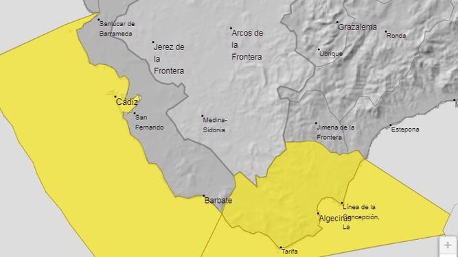 La alerta amarilla afectará a todo el litoral gaditano y parte del Campo de Gibraltar.