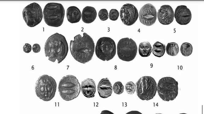 Algunas de las monedas acuñadas en Gadir