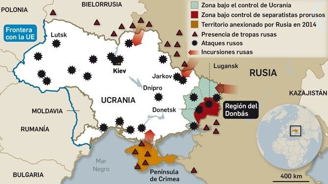 Mapa de los ataques rusos sobre Ucrania.