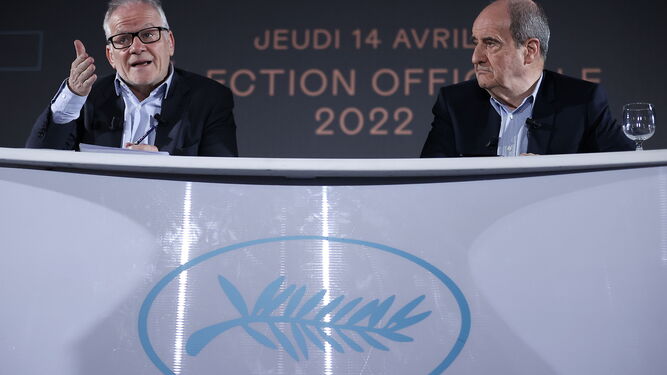 Thierry Fremaux y Pierre Lescure, delegado general y presidente del Festival de Cannes, en la presentación de la Sección Oficial del certamen.