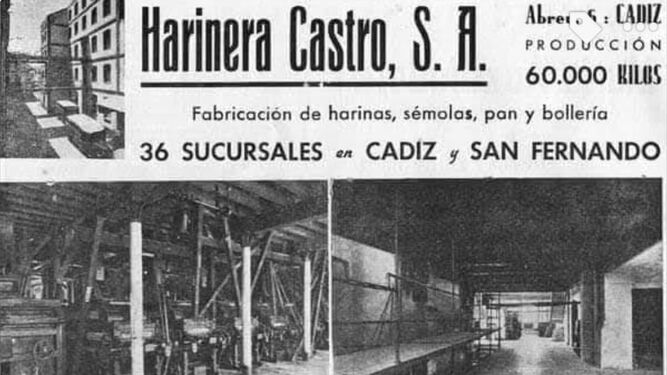 Publicidad de Harinera Castro, con una imagen del interior de la fábrica.
