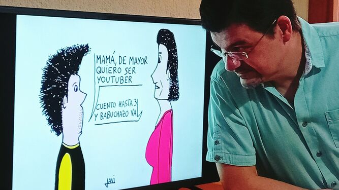 El sanluqueño Javier Franco con una de las viñetas incluidas en su nueva muestra virtual.