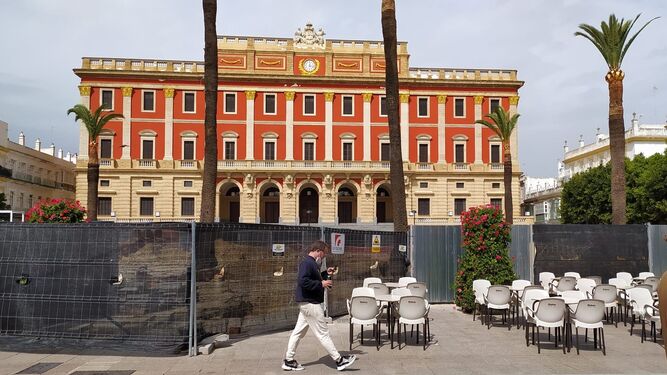 Zona de terrazas de la plaza del Rey durante las obras, en una imagen reciente.