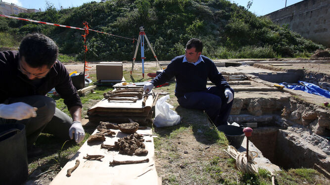 Trabajos de exhumación en el antiguo cementerio de San José.