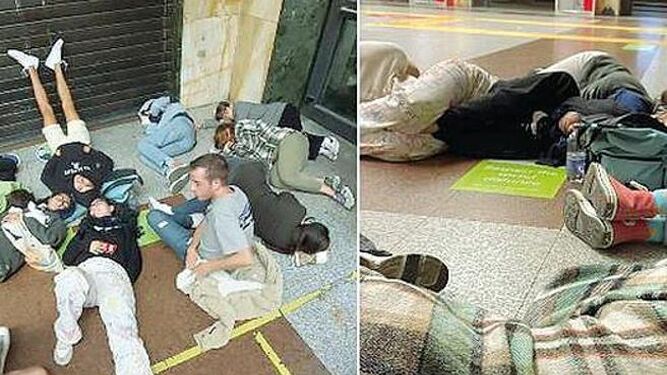 Imágenes de alumnos durmiendo en estaciones de Italia esta última semana