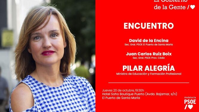 La ministra de Educación estará en El Puerto este jueves.
