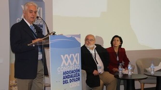 El doctor Enrique Calderón, durante su intervención en el XXXI Congreso de la Asociación Andaluza del Dolor