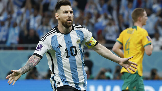 Messi celebra el gol anotado contra Australia, que supuso el 1-0