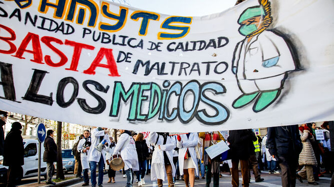 Pancarta en una de las manifestaciones de los médicos en Madrid.