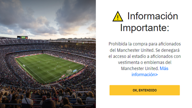 El aviso en la web del Barcelona para el próximo partido de Europa League