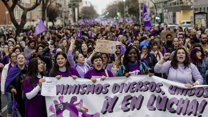 Un momento de la manifestación del 8-M, a su paso por la Avenida de Cádiz.