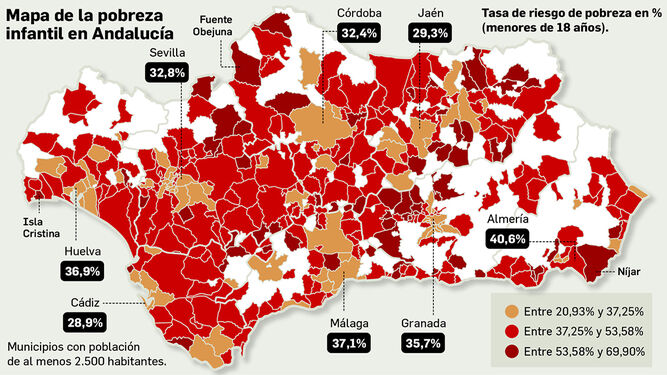 Mapa de la pobreza infantil en Andalucía