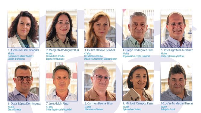 Los diez primeros de la lista para las elecciones municipales del PP de Chiclana, encabezada por Ascención Hita.
