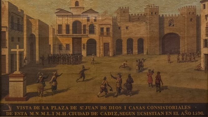 El óleo de la Plaza de San Juan de Dios que va a ser restaurado.