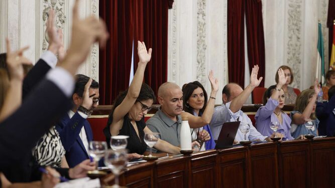 Una votación del Pleno del Ayuntamiento de Cádiz de este jueves.