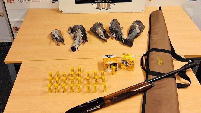 Armas y munición incautadas al cazador.
