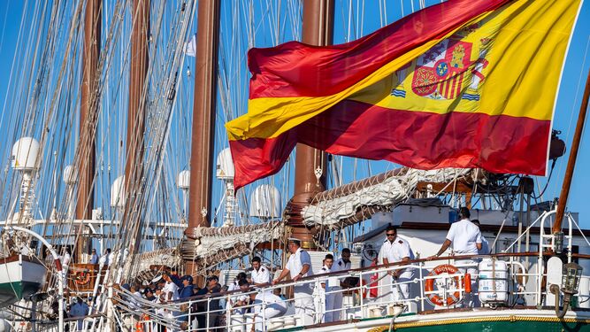 El buque escuela 'Juan Sebastián de Elcano' tras regresar a Cádiz de su último viaje.