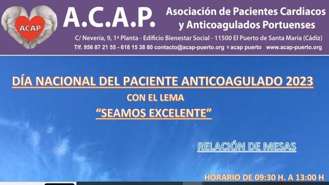 ACAP organiza diversos actos en El Puerto por el Día Nacional del Paciente Anticoagulado.