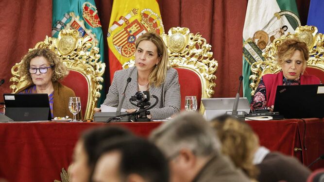 La presidenta Almudena Martínz mira hacia el grupo socialista durante el pleno.