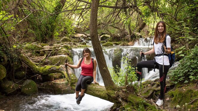 Dos visitantes disfrutando de los atractivos que guarda el parque natural de la Sierra de Grazalema.