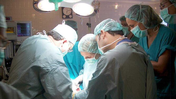 Personal sanitario en un quirófano durante una operación de trasplante.