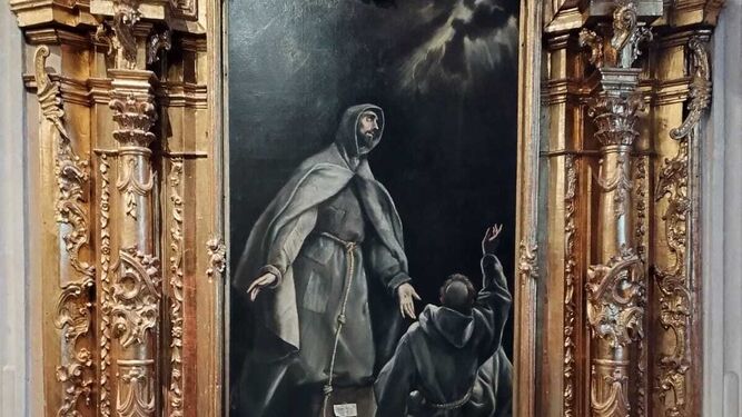 La pintura 'La visión de San Francisco' de El Greco, en su altar de la capilla de Hospital de Mujeres en Cádiz.