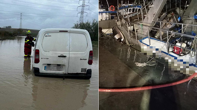 Dos de las incidencias que las lluvias han provocado en Cádiz.