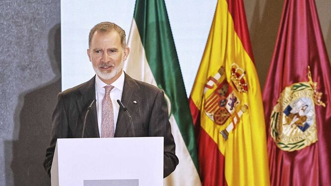 Felipe VI, durante su discurso en la entrega en Cádiz de las Medallas de Oro al Mérito en las Bellas Artes 2022.