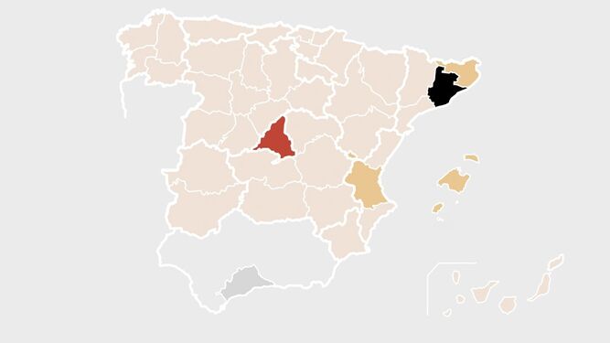 Mapa con las provincias que eligen los malagueños para vivir fuera de Andalucía